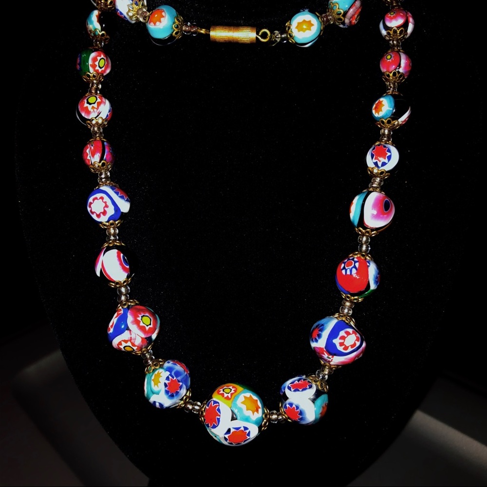 🏵Vintage Venetian Millefiori Glass Bead Necklace
